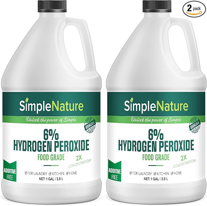 SimpleNature 6% Food Grade Hydrogen Peroxide Solution - 2 Gallons - Natural Multipurpose Cleaner - Made in USA - Ideal for Commercial, Residential, Kitchen, Bath, Laundry, and More