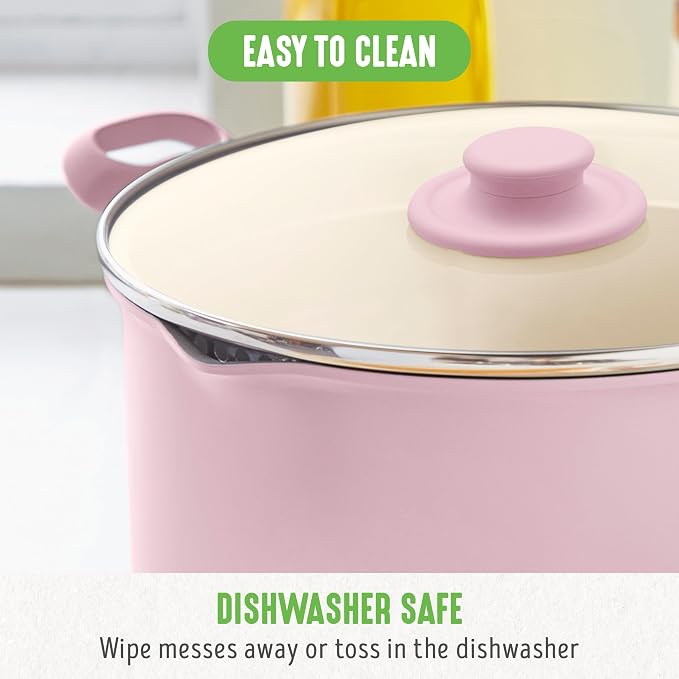 GreenLife 6QT Ceramic Nonstick Stockpot with Glass Straining Lid, Pink | PFAS-Free Ceramic Nonstick Coating, Large Cooking Pot, Soup Pan, Stay-Cool Handles, Dishwasher & Oven Safe up to 350F