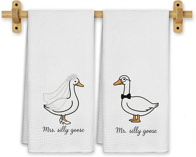 Funny Goose Mr and Mrs Kitchen Towels, Wedding Gifts for Couples Newlyweds Dish Tea Towels for Kitchen Decor, Just Married Gifts Decorative Hand Towel for Bathroom, 16x24 Inch Set of 2