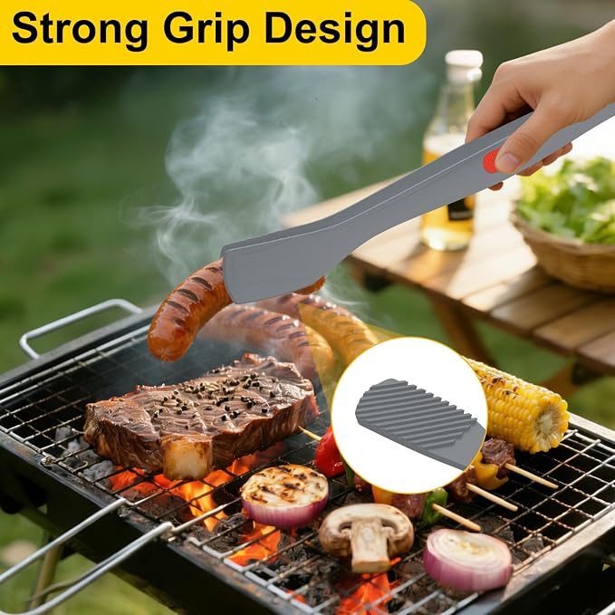 Beijiyi Silicone Kitchen Tongs for Cooking, 9" & 12", Heat Resistant (Gray) | BPA-Free Silicone Tip, Non-Stick Safe, Stainless Steel Core, Food Tongs for Cooking, Serving and Grilling, Dishwasher Safe