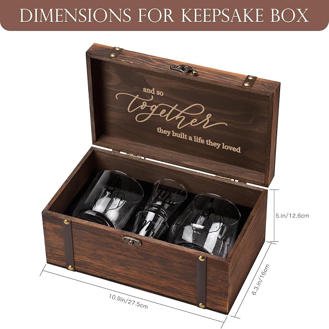Engagement Gift Set for Couples - Ring Finger Wine Glasses, Personalized Mr and Mrs Shot Glasses & Keepsake Box,Unique Bridal Shower & Wedding Gift for Newly Engaged, Mr & Mrs, Bride and Groom