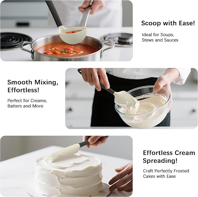 Coukre Silicone Kitchen Cooking Utensils Set, Heat Resistant, 14-Piece | Dishwasher-Safe, Food-Grade Silicone, BPA-Free, Spatulas, Spoons & Turner, Safe for Nonstick Cookware, Beige