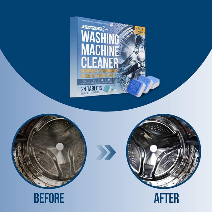 CleanHike Washing Machine Cleaner Tablets, Descaler, HE, 24 Pack | Washing machine cleaner tablets, Deep cleaning descaler, HE front & top load, Removes odor & buildup, 24 pack