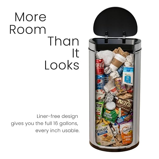 Home Zone Living 16 Gallon Motion Sensor Trash Can with Automatic Lid | Stainless Steel with Touch Control Lid, Hands-Free Operation for Kitchens, Flat Back Semi-Round Shape, Silver