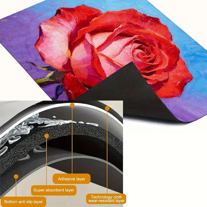 HOMETITUTE Spring Stove Top Covers for Electric Stove 28x20 Inches Red Rose Oil Painting Heat Resistant Glass Cooktop Protector Pad Decorative Stovetop Cover for Kitchen Coffee Bar Decor
