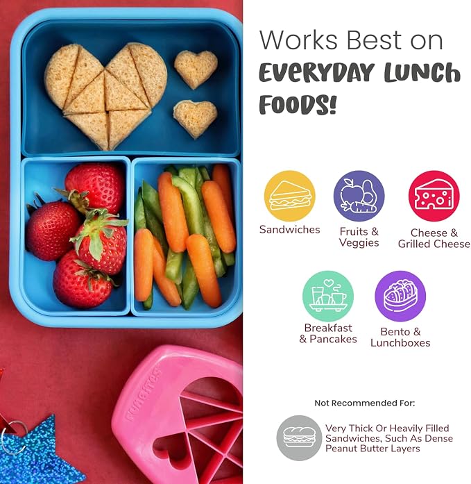Sandwich Cutter for Kids Lunch, Crustless Bento 2-Pc Set, 1 Pack | Pink Hearts food cutter for toddlers, bite-size uncrustable shapes, bento lunch accessory, BPA-free, dishwasher safe