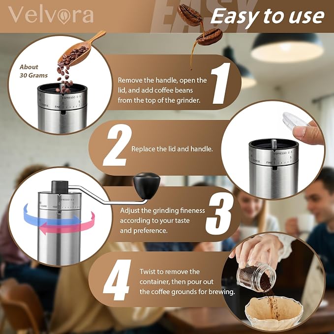 Manual Coffee Grinder, 40 External Settings, Ceramic Burr | Stainless steel portable coffee mill for espresso, pour over, French press and travel