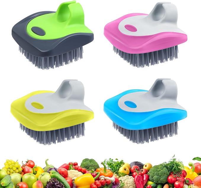 Aodaer 4 Pieces Vegetable Brush Potato Scrubber Brush Silicone Hard and Soft Side Fruit Cleaning Tools for Delicate or Tough-Skinned Vegetables