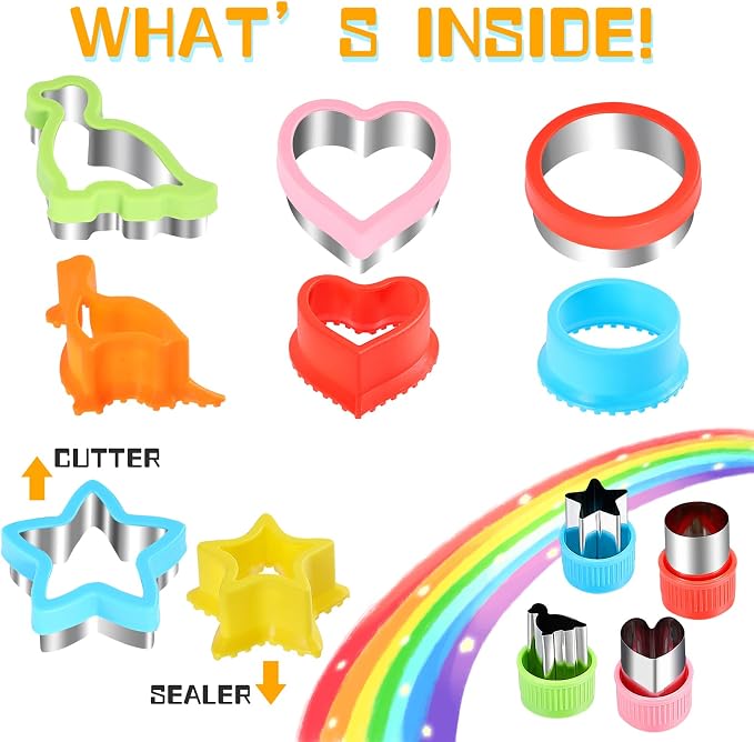 FIRETREESILVERFLOWER Sandwich Cutter and Sealer, Bread Decruster Maker, Fruit, Vegetable, Cookie Cutters for Kids Bento Box, Heart, Star, Dinosaur, Circle Shapes