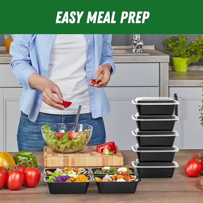 Dealusy 50 Pack (100-Piece) 24 oz Meal Prep Containers Reusable with Lids | Sturdy Leakproof & Food Safe, Microwave, Freezer, Dishwasher Safe Prep Containers, To Go Take Out Plastic Food Storage
