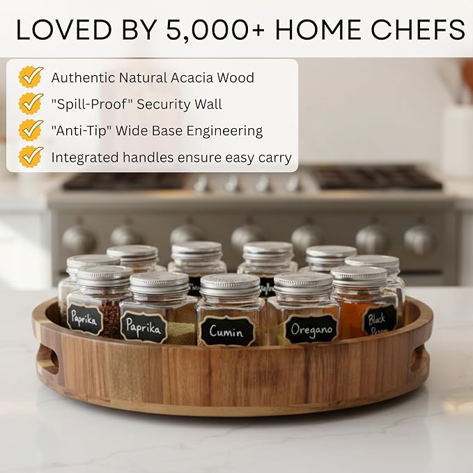 Wooden Lazy Susan for Table Top 12 Inch, Acacia Turntable Spice Organizer
