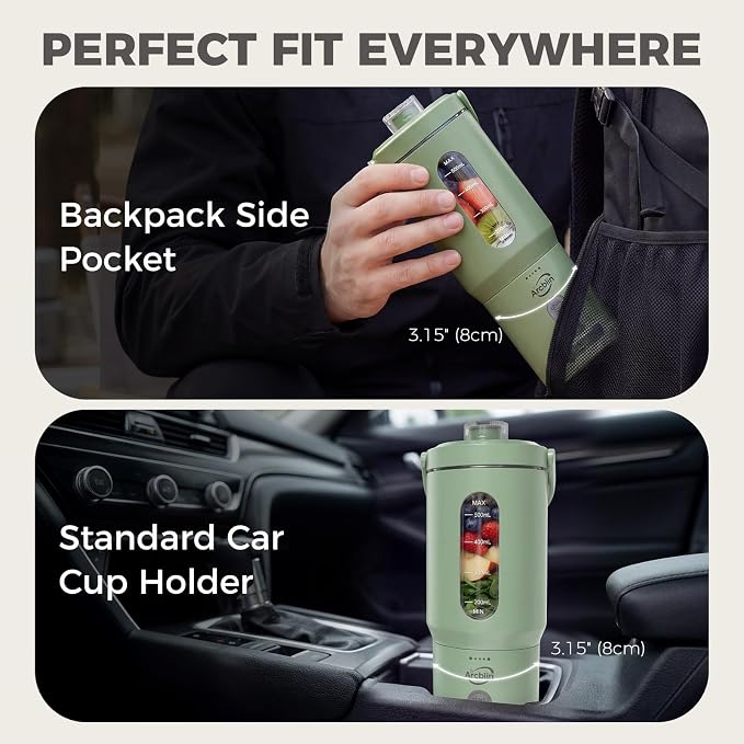 Portable Blender Shakes & Smoothies, Small Personal Blender, Green | 17oz Detachable To-Go Cup, Carry Handle, USB-C Rechargeable, 6-Leaf Stainless Blades, Auto-Shutoff, BPA-Free, Hand Wash