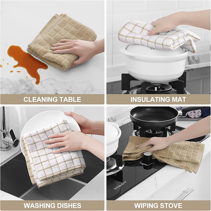 Homaxy Large Premium Cotton Kitchen Towels 16"x 28", 8 Pack, Tan | Natural Ring Spun 390 GSM Dish Towels, Super Absorbent Terry Kitchen Hand Towels, Soft Tea Towels with Hanging Loop