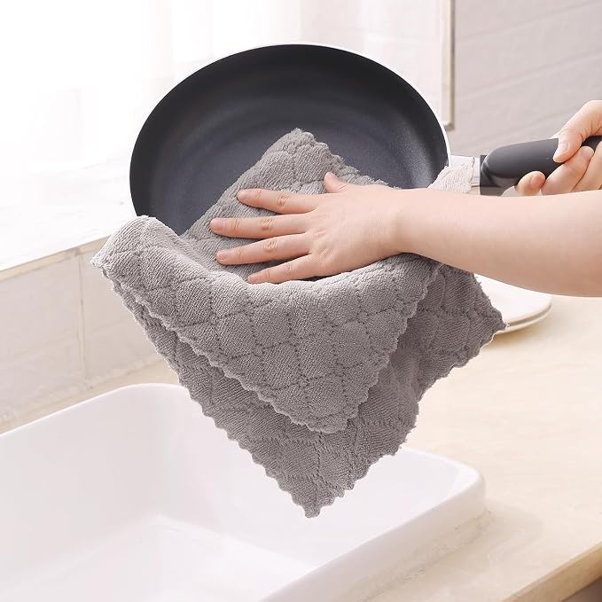 Homaxy 18 Pack Super Soft Absorbent Dish Towels, 10" x 20", Grey | Coral Velvet, Nonstick Oil Fast Drying Microfiber Cleaning Cloth, No Lint Dishcloths for washing and drying