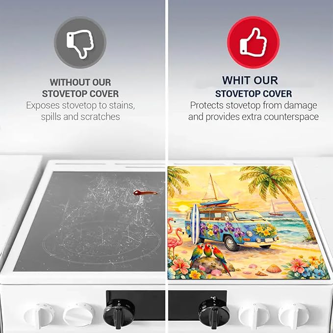 HOMETITUTE Summer Stove Top Cover 28x20 Beach Van Flamingo Heat Resistant