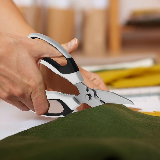 BoFuYuan Utility Scissors All Purpose heavy duty 8-Inch White | Comfort Grip, Sharp Serrated Blades Cutting Carpet Cardboard Wire Fabric, Multipurpose Shears for Kitchen Garden Office Craft