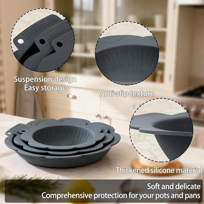Pan Protectors&Separators for Stacking Silicone,Pan and Pot Protectors | (Include 8",10",12") 3pcs Thicker,Pan Scratch Protector Nonstick Frying Pans &More Reusable,Dishwasher Safe
