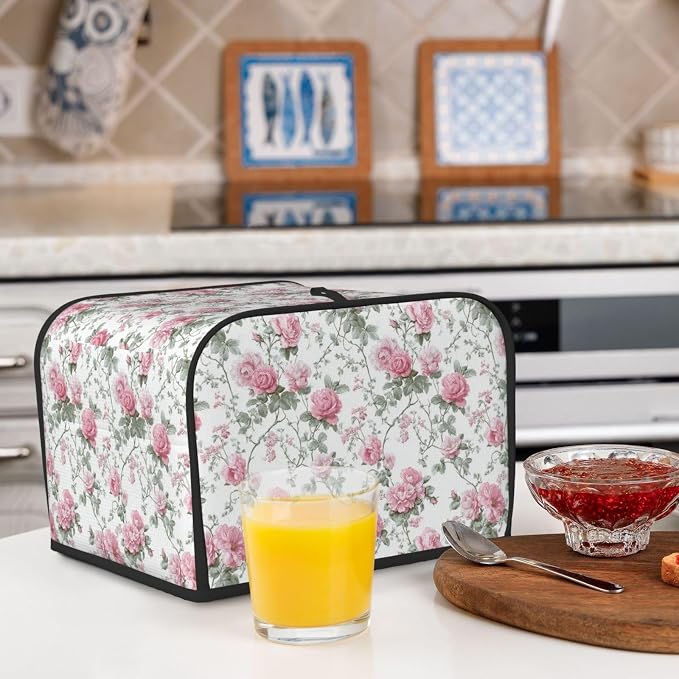 4 Slice Toaster Cover Vintage Floral Dust Proof Washable Kitchen Appliance Cover with Pocket, Oxford Fabric Countertop Toaster Protector for Standard Toasters Small Appliances