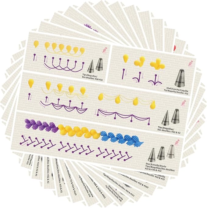 Piping Tips Practice Board Guide Paper Sheets 250+ Cake Decorating Tips Techniques Tutorial Patterns 74 Sheets/Set | Piping Tips Practice Board Guide Paper Sheets 250+ Cake Decorating Tips Techniques Tutorial Patterns 74 Sheets/Set