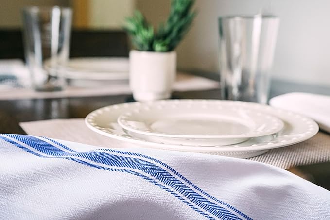 Dish Towels 15 Pack Blue Stripe 100% Cotton Kitchen Towel 15x25 Inch Tea Towels, Dish Cloths for Washing Dishes, Kitchen Rags for Drying Dishes