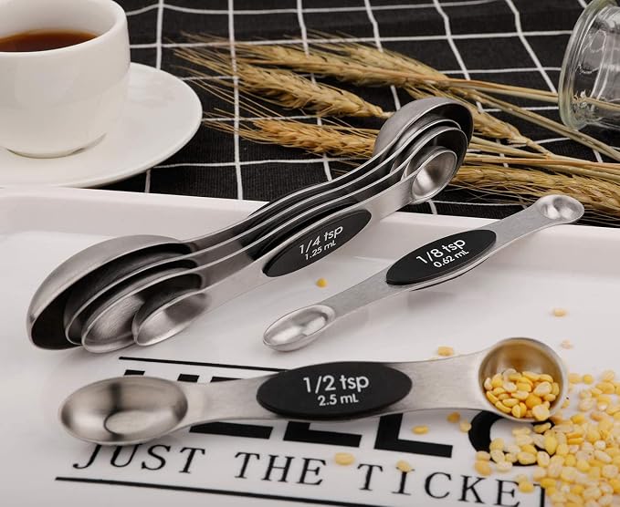Magnetic Measuring Spoons Set of 6 Stainless Steel Dual Sided Teaspoon | for Measuring Dry and Liquid Ingredients