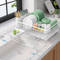 Kitsure Adjustable Dish Drying Rack, 15.6''-25.2''L × 16.9''W, White | Large Dish Drying Rack, Rust-Resistant Dish Racks for Kitchen Counter, With Adjustable Support Legs, Cutlery Holder