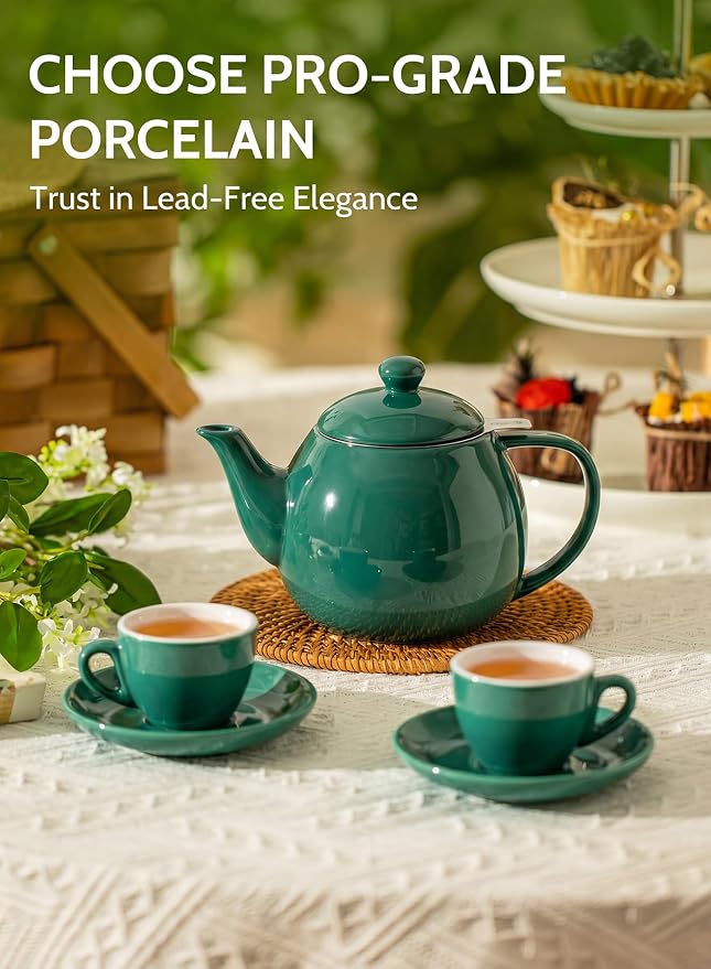 Sweese Porcelain Teapot 27 oz with Infuser for Loose Leaf Tea, Sage Green