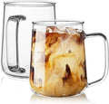 Glass Coffee Mugs, 18 oz Glass Coffee Cups Set of 2, Clear Borosilicate Glass Mugs with Handles for Cappuccino, Tea, Latte, Hot/Cold Beverages, Wine, Americano
