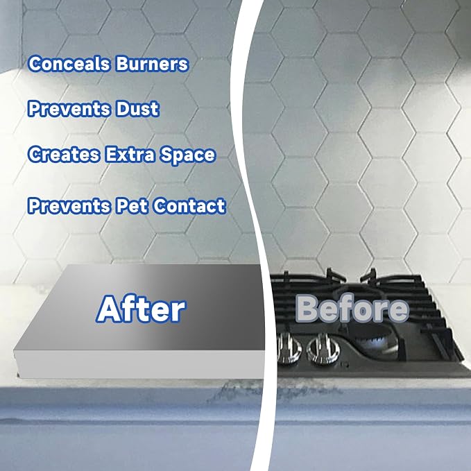 Stainless Steel Gas Stove Top Cover, Multi-functional Noodle Board, Cooktop Cover for Expanding Kitchen Space, Robust and Durable, 30"Wx 22"Dx2.67"H, Silver