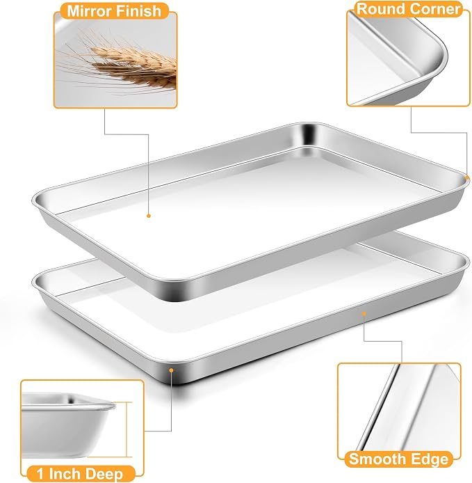 TeamFar Cookie Sheets with Cooling Racks, 2 Pans + 2 Racks, 12.5x9.5x1 Inch | Stainless Steel Cookies Sheet Baking Tray Pan with Grid Cooling Rack for Toaster Oven, Healthy & Heavy-Duty, Dishwasher Safe
