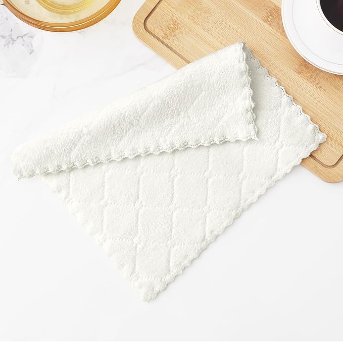 Homaxy 12 Pack Super Soft & Absorbent Dish Cloths, 10" x 10", White | Coral Velvet, Nonstick Oil Fast Drying Microfiber Cleaning Cloth, No Lint Household Dishcloths