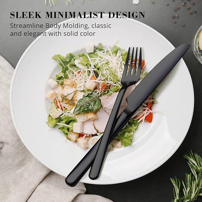 Black Silverware Set, 30 Piece Flatware Set for 6, 18/10 Stainless steel Cutlery Set for Home Kitchen and Restaurant