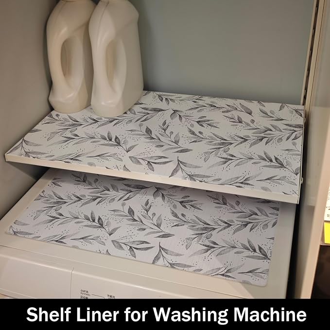 Shelf Liners Non Adhesive and Strong Non-Slip 16IN x 10FT | Shelf and Drawer Liners for Kitchen Cabinet Wire Fridge, Waterproof Shelf Drawer Liner,Easy to Clean,Gray Leaf