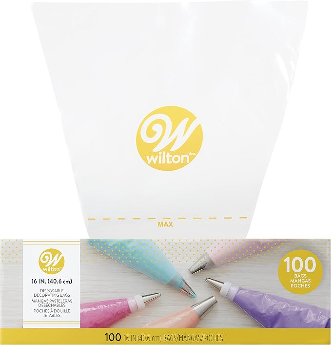 Wilton Easy-Grab Disposable Decorating Bags, 16 in., 100-Count | Extra-Large Single-Use Piping Bags with Easy-Grab Texture Fit Standard Tips for Large Batches of Icing & Cake Decorating