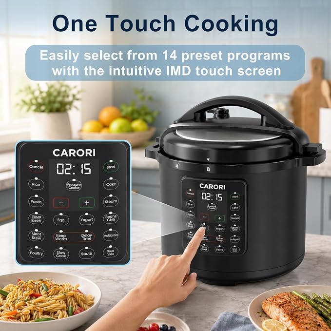 8Qt Electric Pressure Cooker 12-in-1, 1200W Stainless Steel Multi-Cooker, Slow Cook, Rice Cook, Steamer, Sauté, Yogurt Maker, Warmer & Sterilizer, Safer Venting Design with Recipe Book, Black
