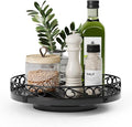 9" Lazy Susan Turntable Organizer for Table Top, Wood Lazy Susan Cabinet | Farmhouse Rotating Decor Tray for Dining Table, Pantry, Kitchen Countertop, Spice, Bathroom Vanity, Round Patterned Rim,Black
