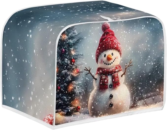 Christmas Toaster Cover 2 Slice Dustproof Toaster Bread Maker Cover Small Kitchen Appliance Fingerprint Protection Kitchen Xmas Decor, Snowman Pattern