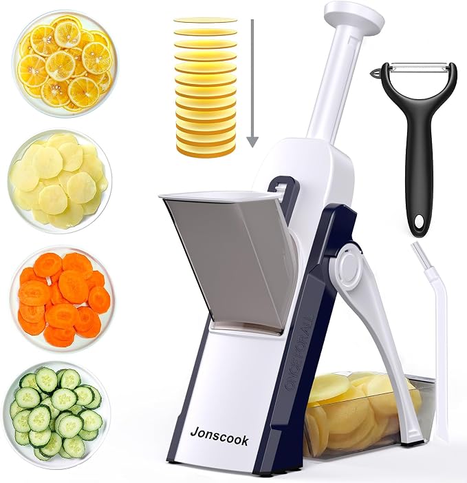 Safe Mandoline Slicer for Kitchen, Professional Vegetable Potato Slicer | 0.1-8 mm Adjustable Thickness, Food Chopper French Fry Cutte, Mandolin, Chopping Artifact Fast Veggie (just Slice, DeepBlue)