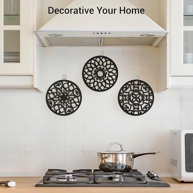 SMARTAKE 3 Set Silicone Trivet Mats for Hot Dishes Pots and Pans (Black) | Heat Resistant Pots and Pans Holders, Non-Slip Flexible Pads Coasters for Countertops Table, Modern Kitchen Decor Accessories