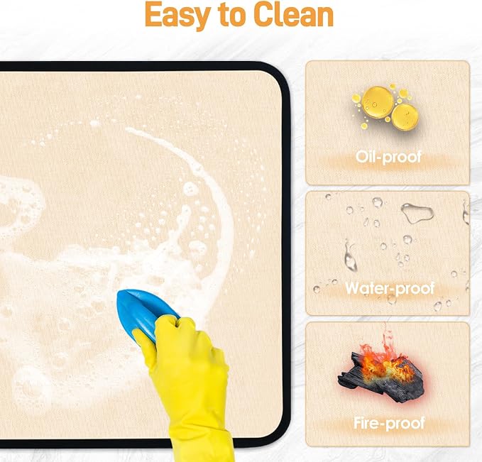 2 PCS Heat Resistant Mats for Countertop Air Fryer, 24x16in, Khaki | 1022 ℉ Fireproof mat, air fryer accessories for ninja, cosori, waterproof hot pads for kitchen toaster, oven, coffee maker