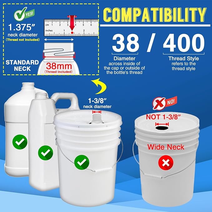 6 Pack 38-400 1 oz 5 Gallon Pump Dispenser with 50cm Extended Tube | Pump for Large Gallon Bucket, Cap to Avoid Dripping, Great for Shampoo, Conditioner, Bleach Liquid, Laundry, Detergent, Oil