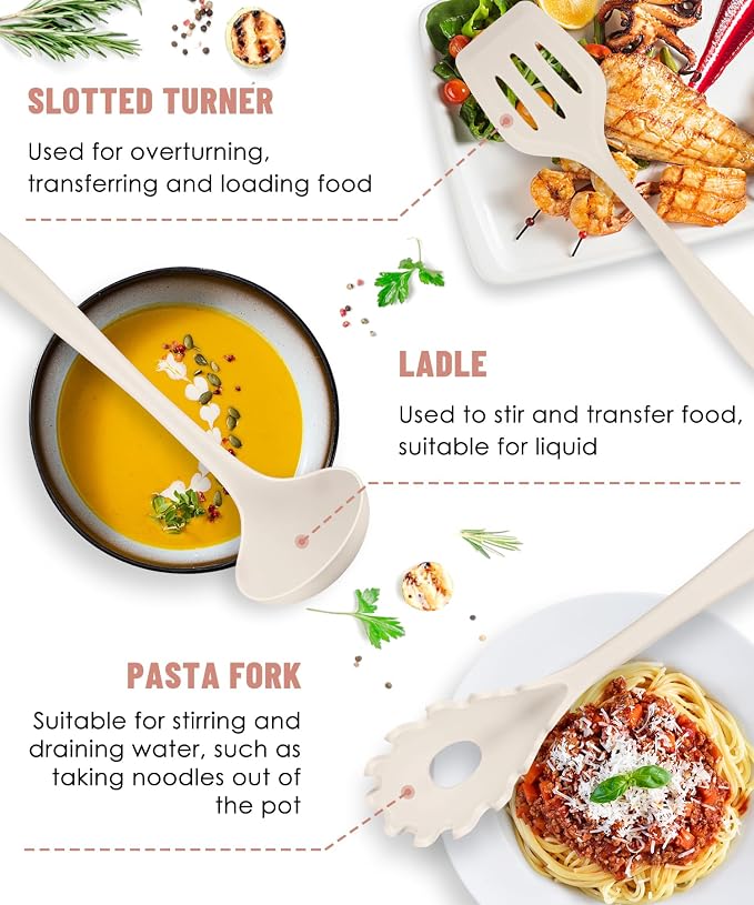 Khaki Kitchen Utensils Set-12 Pieces Silicone Cooking Utensils Set | Dishwasher Safe 392°F Heat Resistant Spatula Set Kitchen Utensil Set for Nonstick Cookware,Best Kitchen Tools with Holder