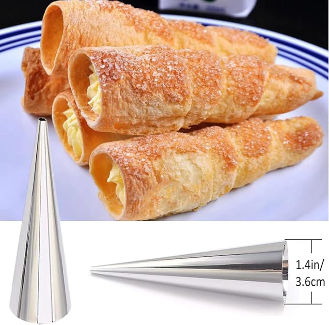 10 Pack Croissant Baking Forms 5 Inch + 10 Pack 5 Inch Cannoli Tube Moulds Kit, with Blue Pastry Bags Reusable, Cleaning Brush and Quality long Cream Icing Piping Tip for DIY Croissant Rolls