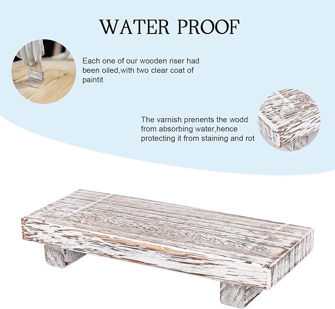 Wood Bathroom Tray Farmhouse Decor Kitchen Soap Holder 8.7"X3.6" Retrowhite | Waterproof, Lightweight, Easy Clean, Small Wooden Riser Pedestal Stand Accessories for Office Desk, Vanity, Counter, Sink