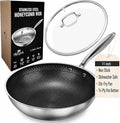 MUGAA® 11" Honeycomb Stainless Steel Wok with Lid, Nonstick, Induction Safe | Heavy-Duty Stir Fry Pan, Induction Compatible & Even Heat Distribution, PFOA-Free Non Toxic Cookware, Oven & Dishwasher Safe