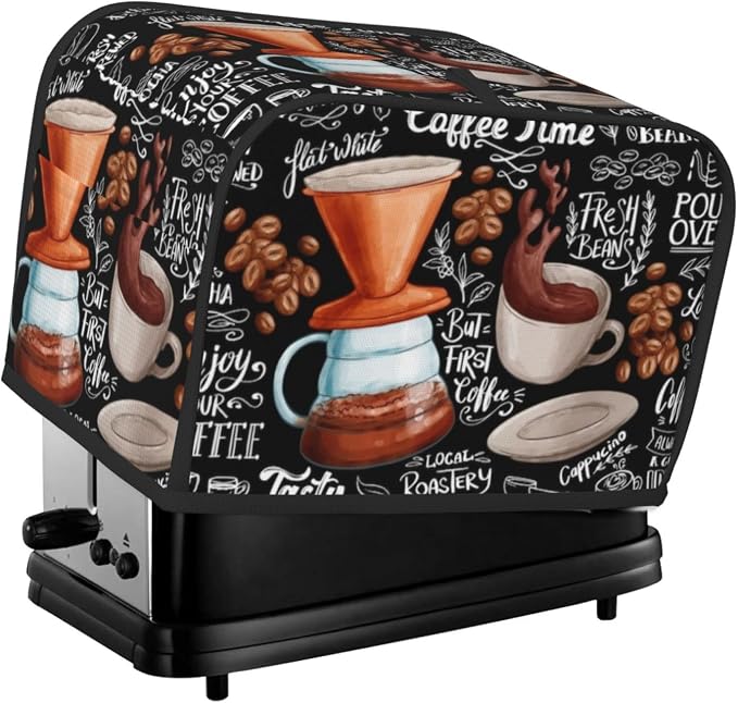 Toaster Cover 2 Slice with Coffee Pattern Dustproof Bread Maker Cover Fingerprint Bakeware Protection Wide Slot Toaster Bag Reusable Kitchen Small Appliance Cover