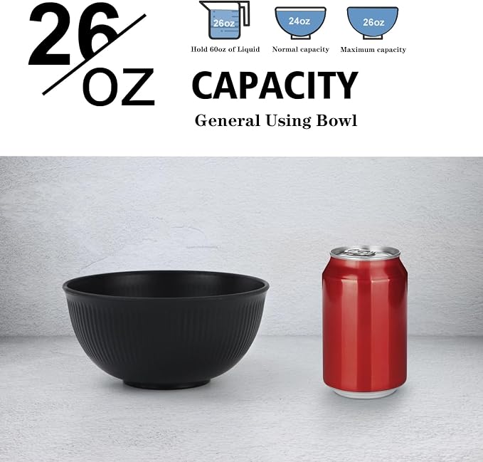 Plastic Bowls Microwave Safe, Wheat Straw Bowls Set, 8 PCS, 26 OZ | Unbreakable Cereal Bowls, Reusable Plastic Bowls for Kitchen, Apartment, Camping, RV, Dishwasher Safe, Classic Series