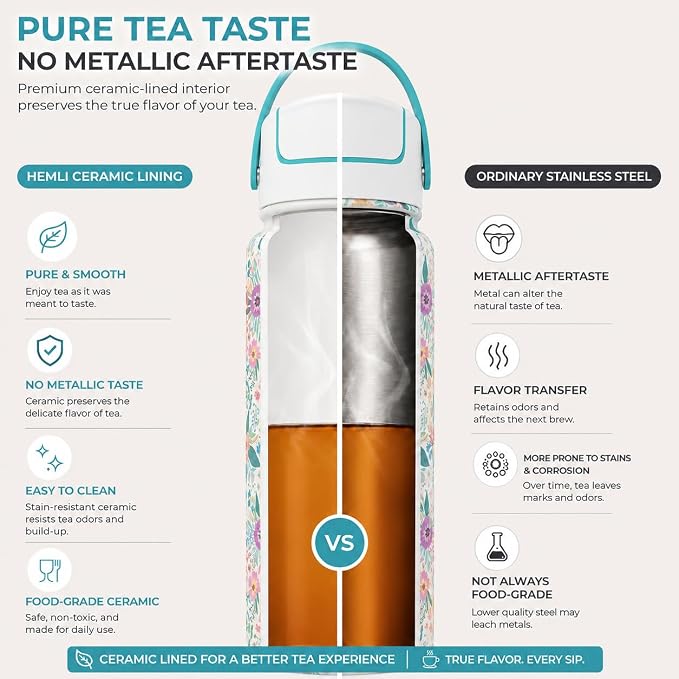 32 oz Ceramic Lined Tea Infuser Travel Tumbler, Micro-Mesh Stainless Steel Infuser, Pure Taste Ceramic Interior, Triple Insulated 12hr Hot Cold, Dual Sip & Straw Lid, Scratch-Resistant