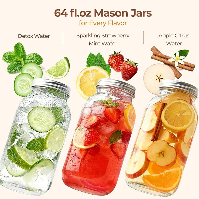 ComSaf 64 oz Wide Mouth Mason Jars 3 Pack, Half Gallon Glass Jars with Lids | BPA-Free Materials, Large Size, Canning Pickling Sauce, Meal Prep Salad, Sourdough, Flour And Sugar For Baking, Food Storage