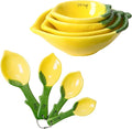 Lemon Shaped Measuring Cups and Spoon Set, Ceramic Kitchen Tools for Bakers, 4 Measuring Cups and 4 Measuring Spoons, Fresh Citrus Decor, Novelty Lemon Accessories, Unique Gift for Kitchen